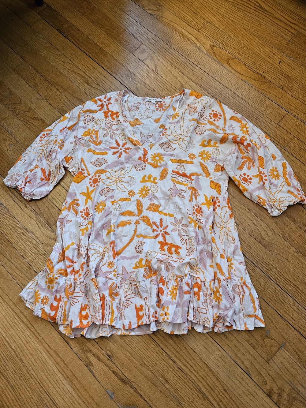 Label Of Love V-Neck Ruffle Hem Mini Dress in Orange, Pink, White XL - Picture 7 of 16